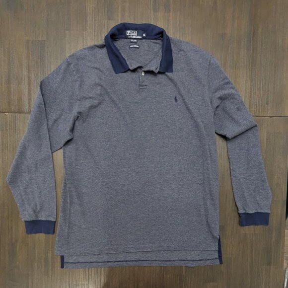 Polo Ralph Lauren | Men's XL Long Sleeve Grey/Blue Polo | 100% Cotton - Picture 1 of 3